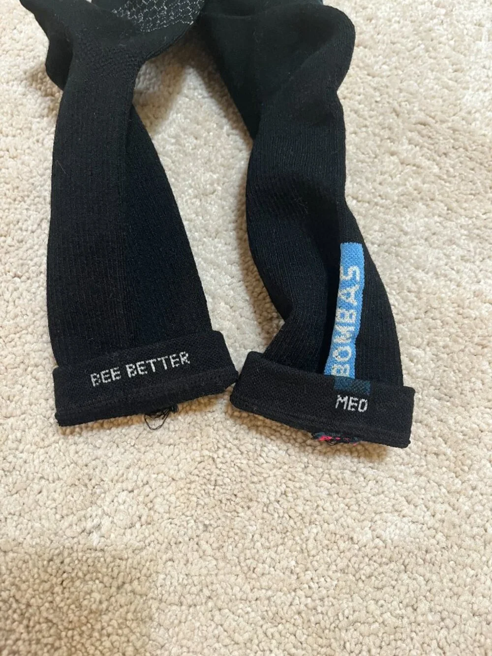 New 3-Pack BOMBAS merino wool Hex Tec Run Midweight Crew Socks Med Unisex Black